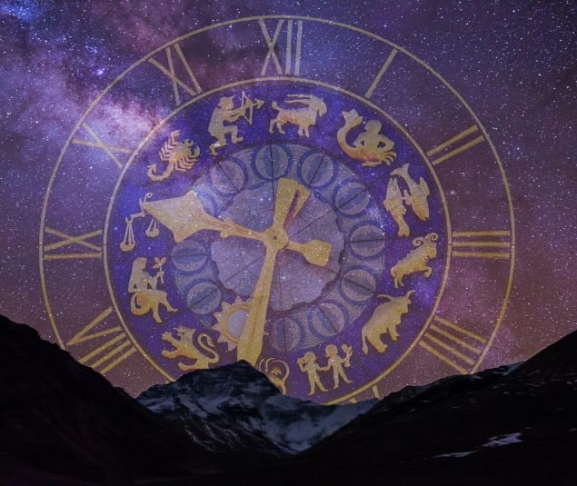 starry sky, star sign, clock